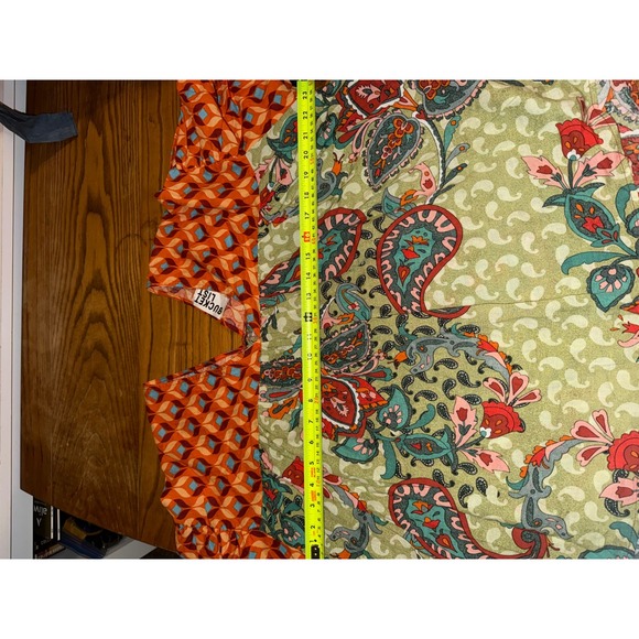 Bucketlist Mixed Print Paisley Geometric V-Neck Blouse Orange Green Small - Picture 4 of 6